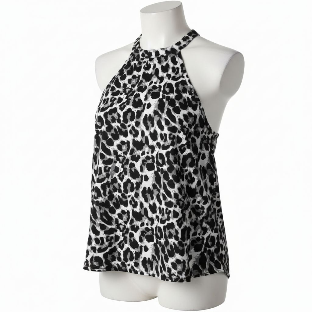 Women's sleeveless halter neck top - Leopard print