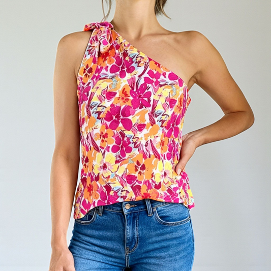 Women's One-shoulder Floral Top