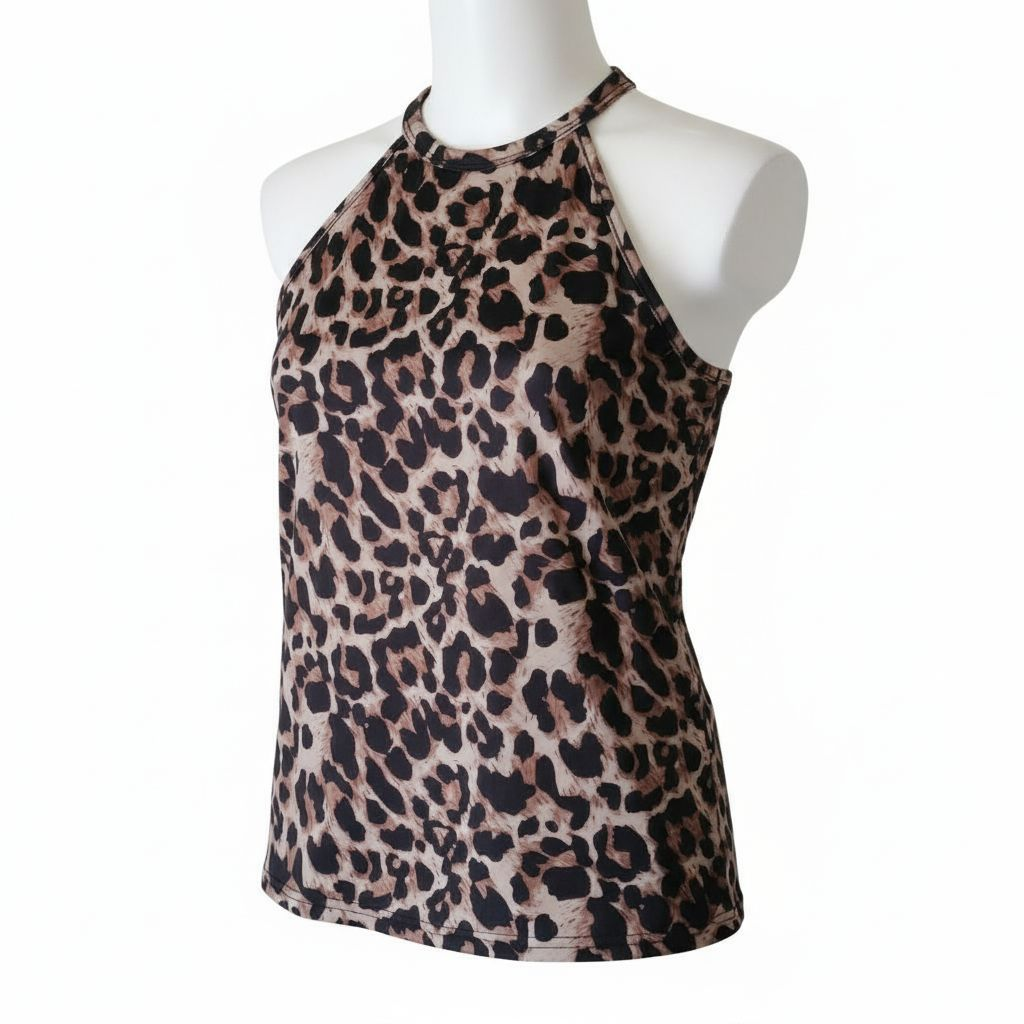 Women's sleeveless halter neck top - Leopard print
