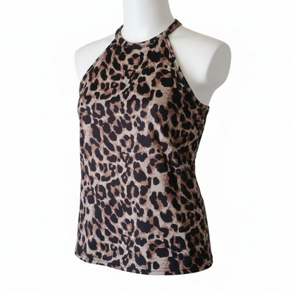 Women's sleeveless halter neck top - Leopard print