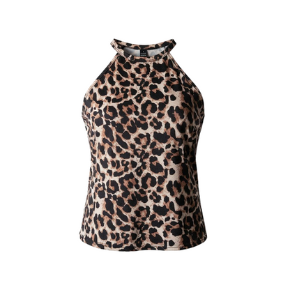 Women's sleeveless halter neck top - Leopard print