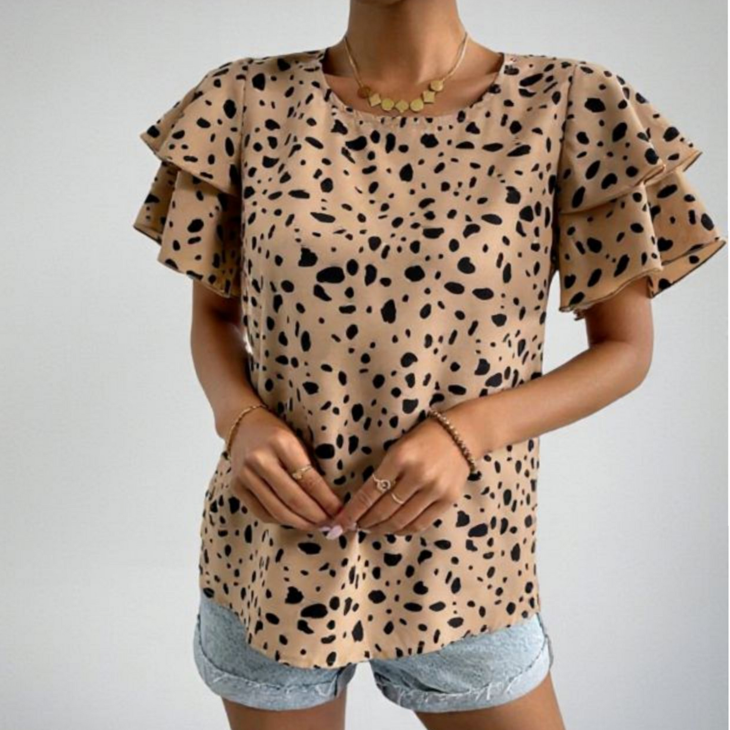 Women's Spotted Ruffle Sleeve Blouse