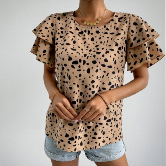 Women's Spotted Ruffle Sleeve Blouse