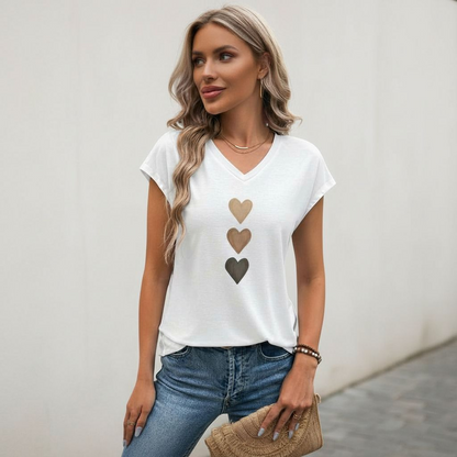 Women's Short Sleeve Top Heart Print