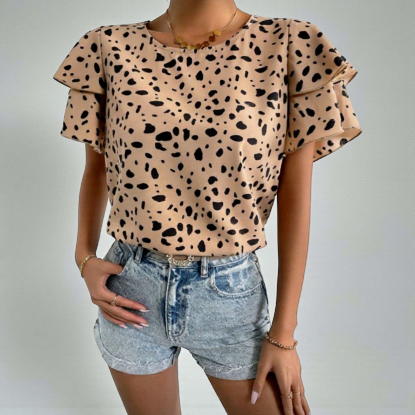 Women's Spotted Ruffle Sleeve Blouse